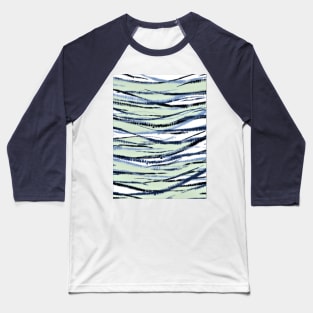 Shibori Blue Green Waves Baseball T-Shirt